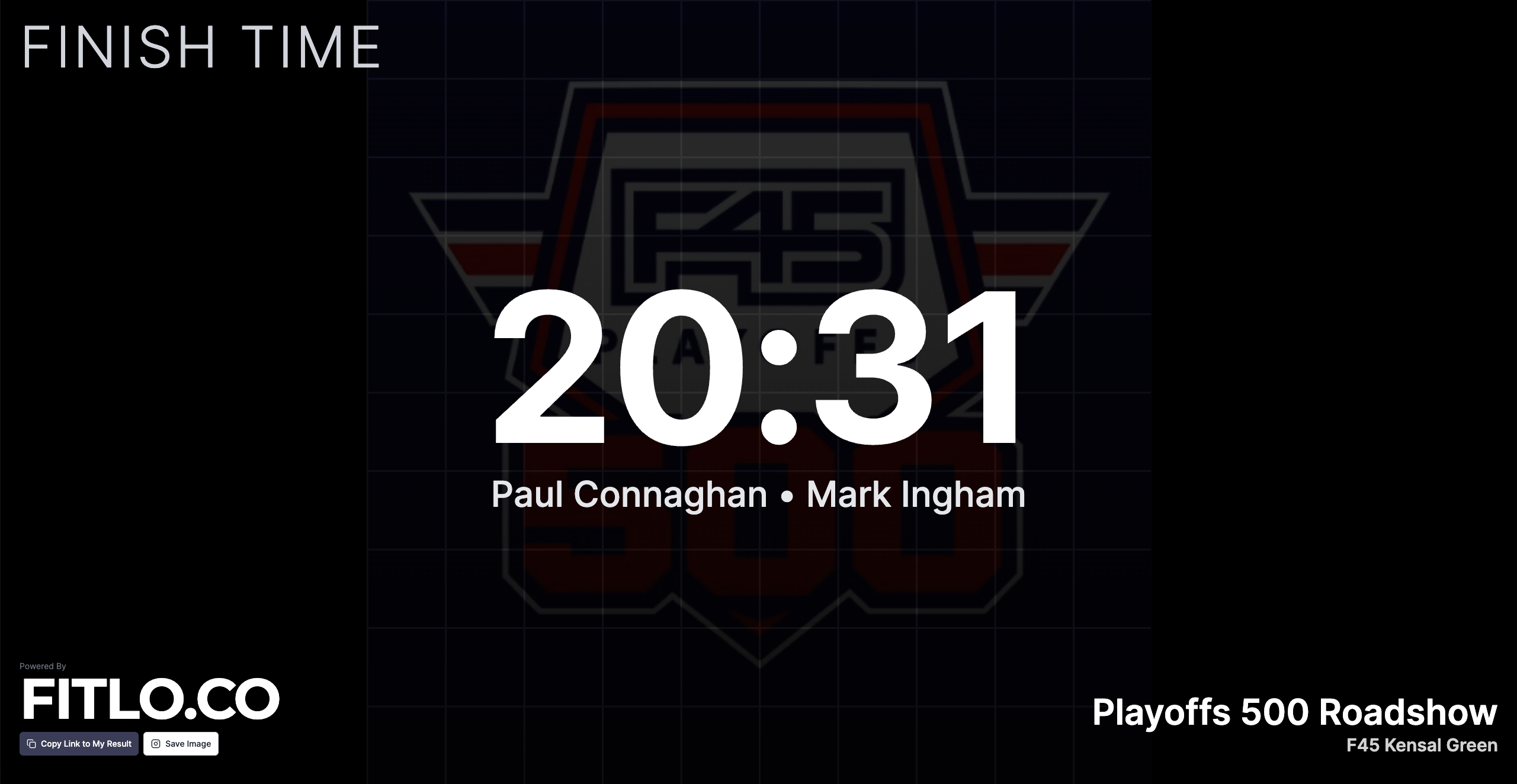 F45-branded individual score page showing athlete results