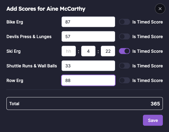 Scoring tab with Add Scores button highlighted