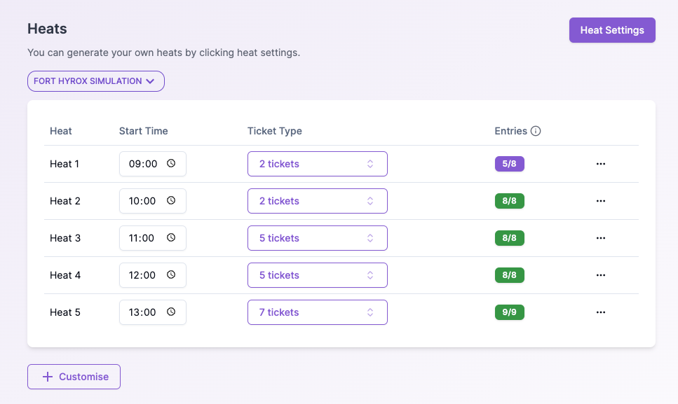 Athletes selecting their heat times on Fitlo